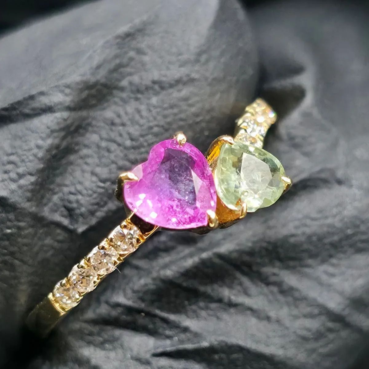 ダブルストーンリング K18 ダイヤモンド：0.15ct サファイア：0.90ct 