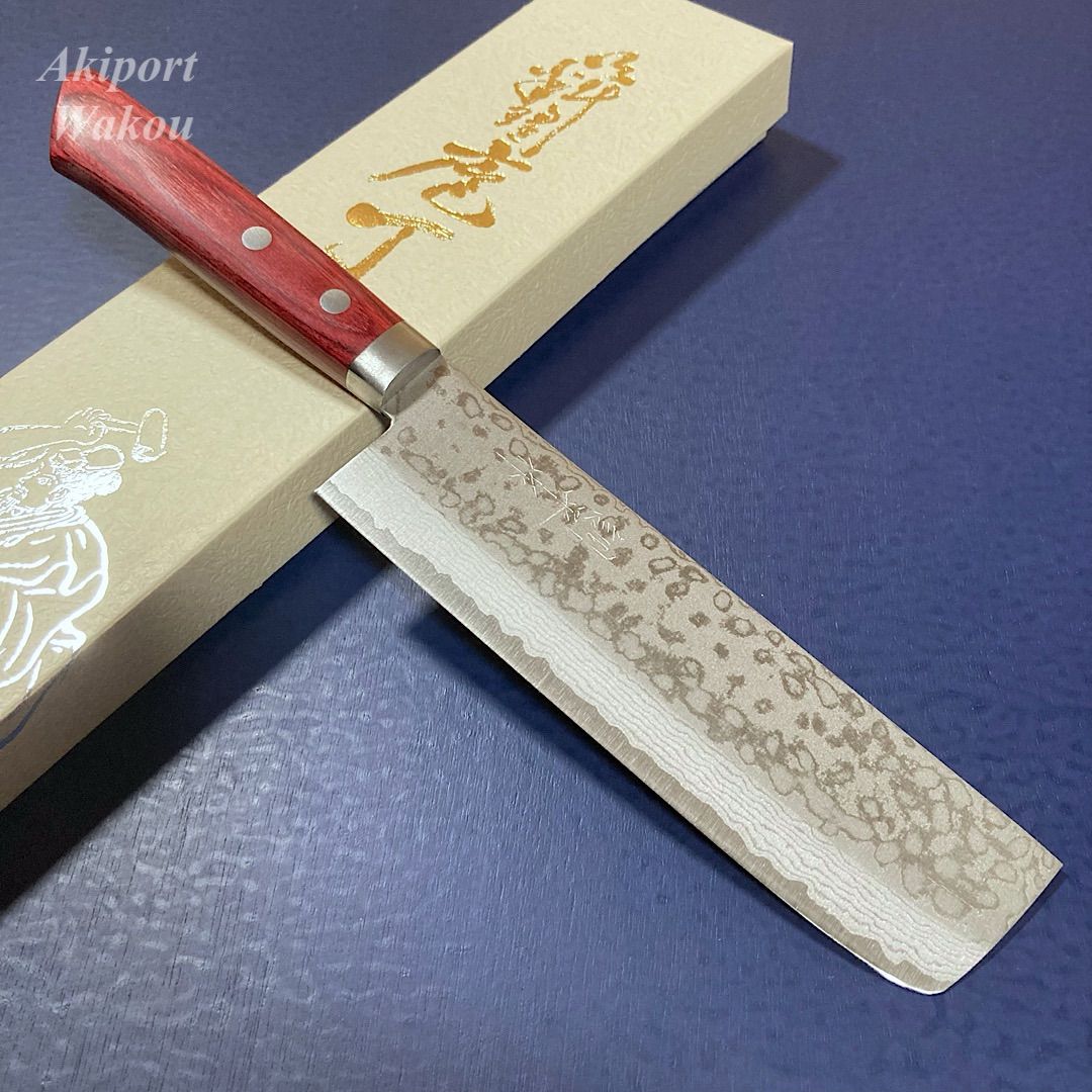 訓平作 薄刃 包丁 165ｍｍ 彩流 積層ダマスカス V金10号 赤柄 よく切れる 越前打刃物 増谷刃物製作