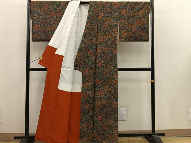 平和屋着物○上質な小紋 鳳凰更紗花文 鬼しぼ縮緬 正絹 逸品