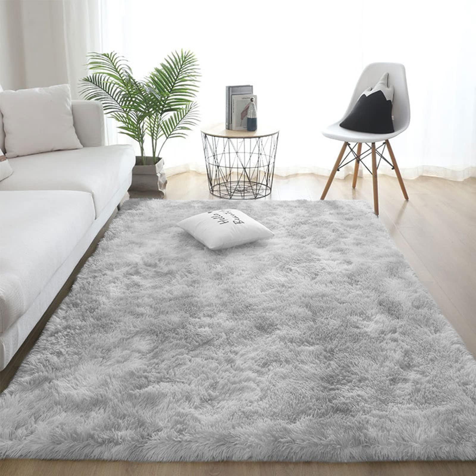 【在庫セール】ラグマット カーペット 120x160cm おしゃれな北欧風シャギーラグ 全厚約5cm 洗えるラグ 滑り止め付き 毛足約4cm ふわっとした手触り 防音絨毯 オールシーズン快適に使用 長方形 ROCYJULIN（ライトグレー 約1.5畳 ）