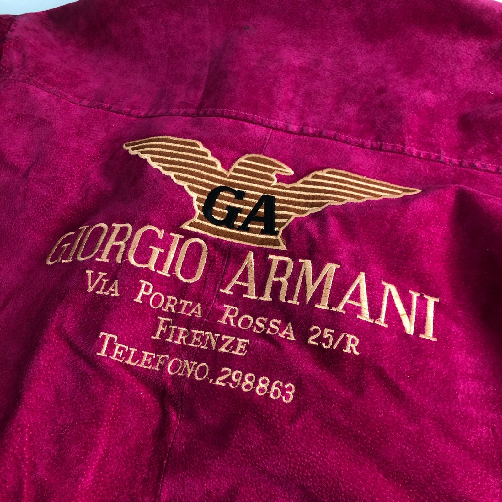 A0413-1-A GIORGIO ARMANI ジョルジオ アルマーニ メンズ 豚革レザージャンパー Lサイズ レッド ライナー ペイズリー ...