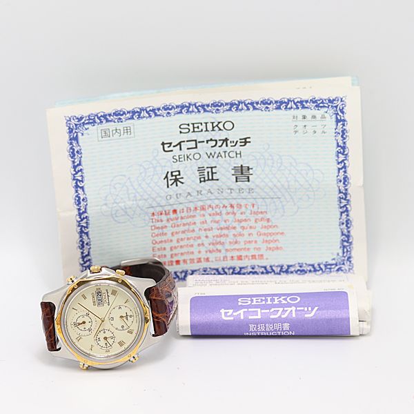 デッドストック級 保 稼働 セイコー ドルチェ YG×SS クロノグラフ 7T39