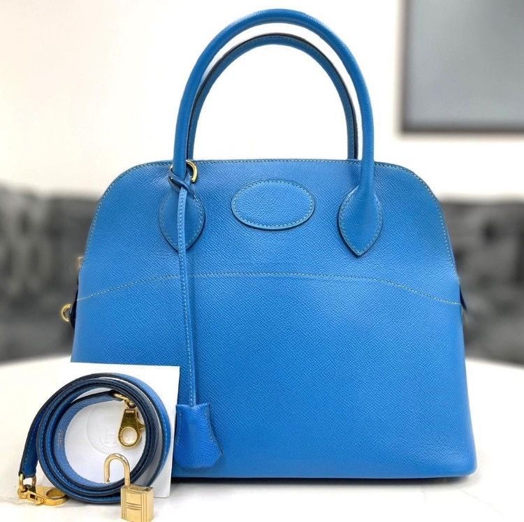 エルメス ボリード31 2way ハンドバッグ 青 エプソン □E刻印