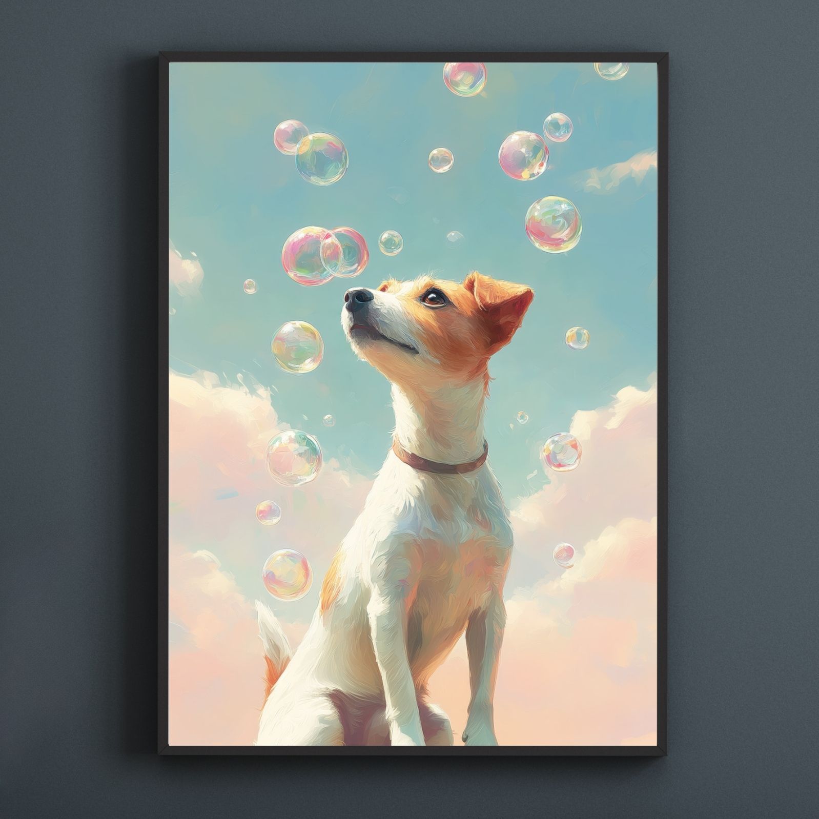 名入れOK 犬とシャボン玉 - ジャックラッセルテリア犬 No.1 アートポスター うちの子記念日 ペットロス 北欧 ナチュラル