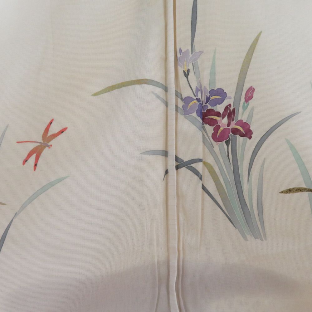 訪問着 紗 紗袷 櫛織り クリーム色 裏地絽 正絹 あやめ模様 箔入り 袷