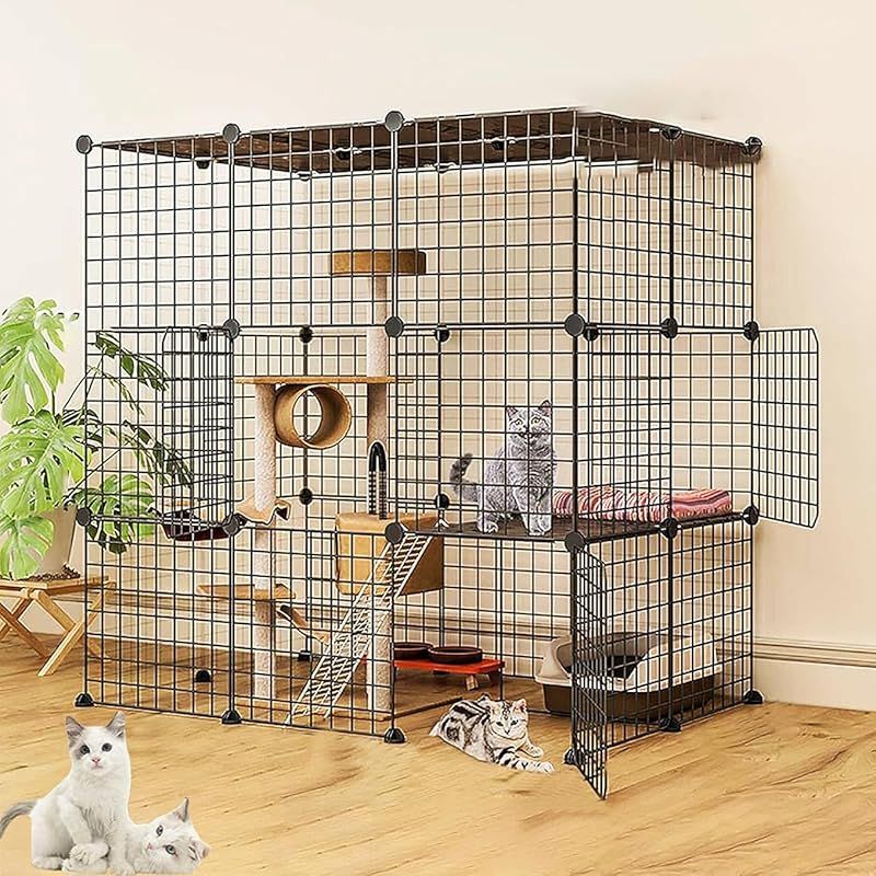 大型猫 ケージ 3段 DIYコンビネーション脱走防止ペット キャットケージ 大型組立簡単折りたたみドア付き猫用ケージ 多頭飼い幅約75×高さ約109cm梯子付き移動便利子猫が 取り外し 出入り便利 大きいスペース