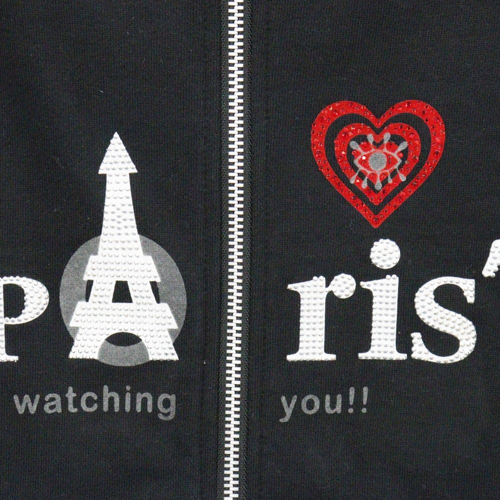 DINOWORKS (ディノワークス) Paris Zip Up Hoodie D1-004 パリロゴラインストーン ジップアップパーカー フーディ ブラック