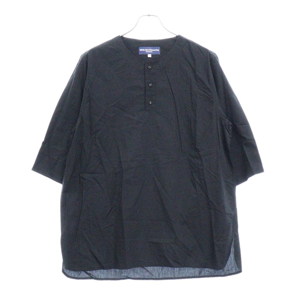 White Mountaineering (ホワイトマウンテニアリング) 18SS ヘンリーネック コットン 七分袖シャツ ブラック WR1871105