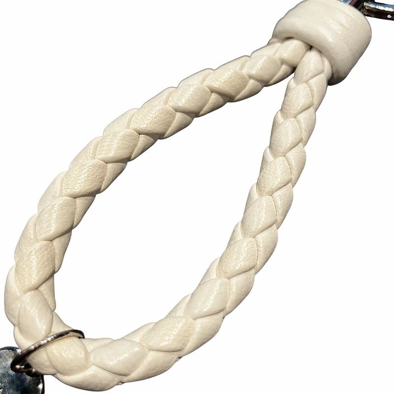 ボッテガヴェネタ BOTTEGA VENETA イントレチャートキーリング キーホルダー チャーム レザー 白 ホワイト