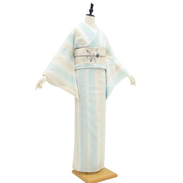 近江綿麻ちぢみ単衣　夏着物 新品】 夏物 近江ちぢみ 着物 未使用 単衣 縮み 綿麻 ベージュ
