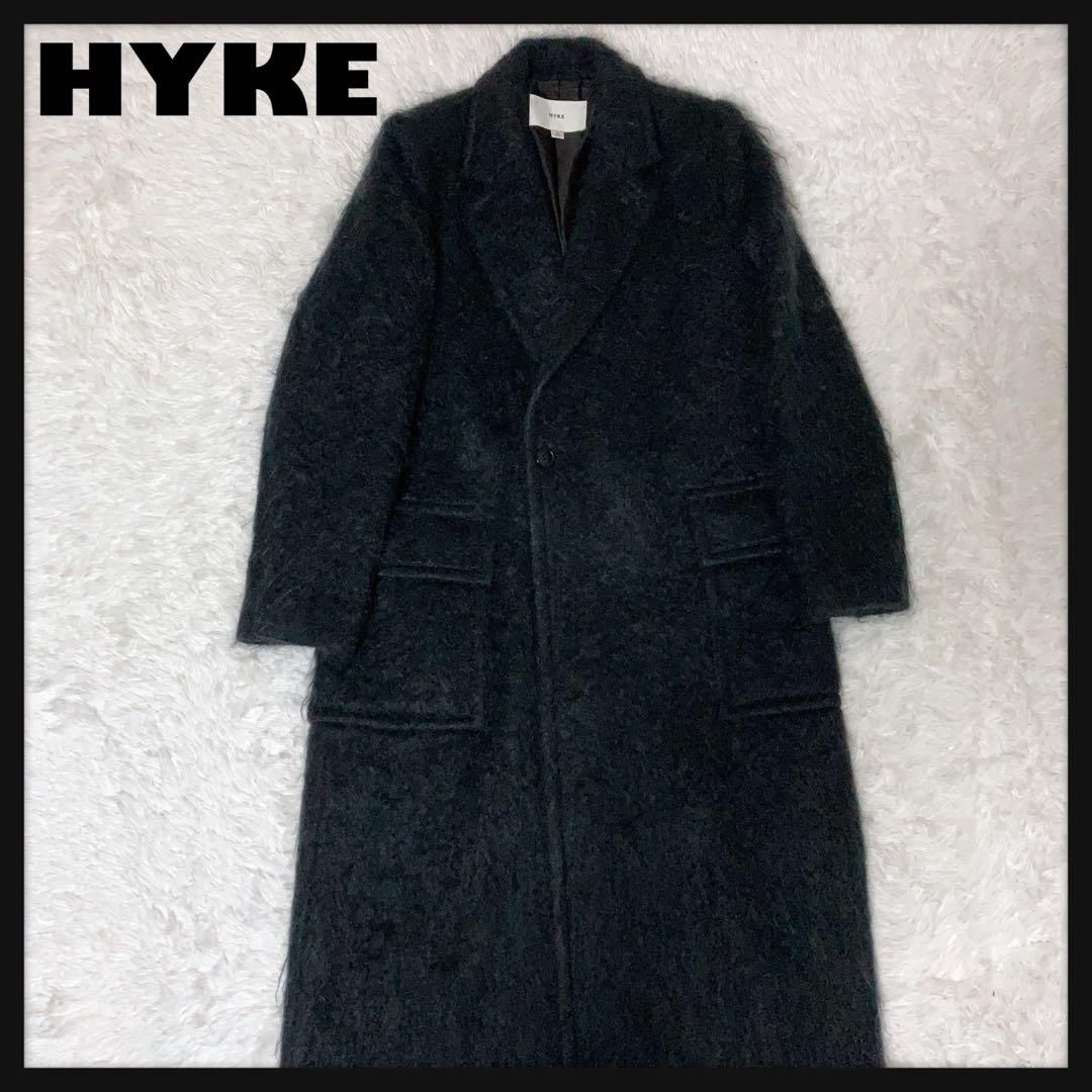 【極美品】HYKE モヘアコート シャギーロングコート ダブル 黒 極美品】HYKE モヘアコート シャギーロングコート ダブル 黒