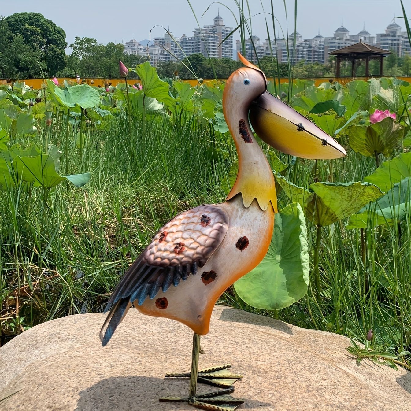 置物 オブジェ ガーデンオーナメント ペリカン 水鳥 バード 青 ピンク 室内 屋外 インテリア 玄関 リビング ダイニング 装飾 庭 ガーデニング 装飾 ガーデン 金属 ギフト インテリア用品 贈り物 雑貨