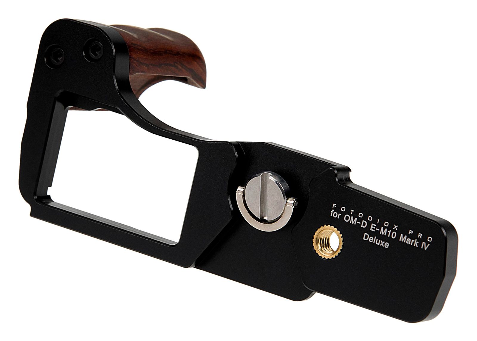 Olympus OM-D E-M10 Mark IV MILC MFTカメラ用 メタルカメラハンドグリップ 木製アクセントとバッテリーアクセス付き