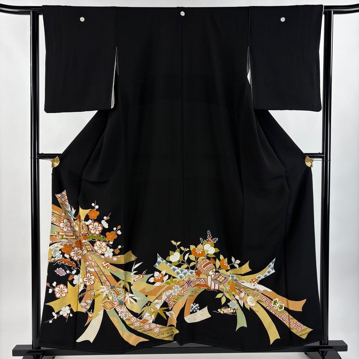 黒留袖 身丈155cm 裄丈62cm S 袷 千總 落款 宝尽くし 束ね熨斗 金彩 金糸 黒 正絹
