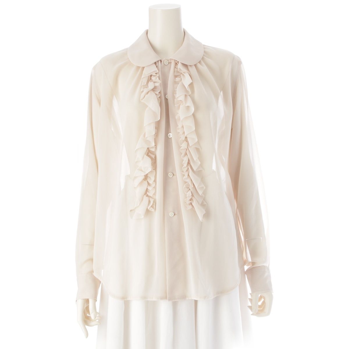 コムデギャルソン AD2025 丸襟 フリルデザイン シースルー シャツ 長袖シャツ RN-B009 ベージュ M
