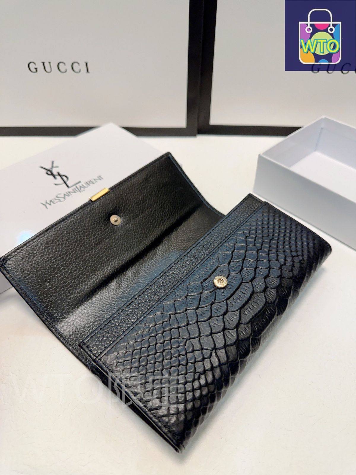 ysl 財布 今日特価】YSL セイントローラン クロコダイル柄小牛皮財布 質感