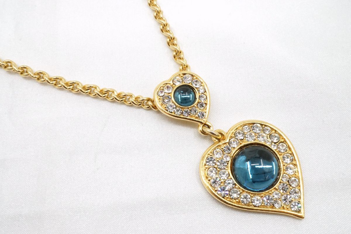 イヴ サンローラン ヴィンテージ ネックレス ペンダント ハート カラーストーン ラインストーン 金 ゴールド Yves Saint Laurent 3905j