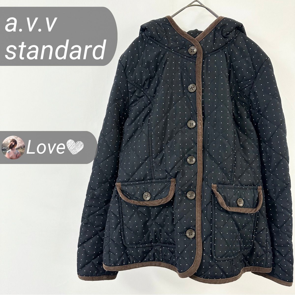 a.v.v standard ダウンジャケット フード付 ドット柄 綿混 裏地付