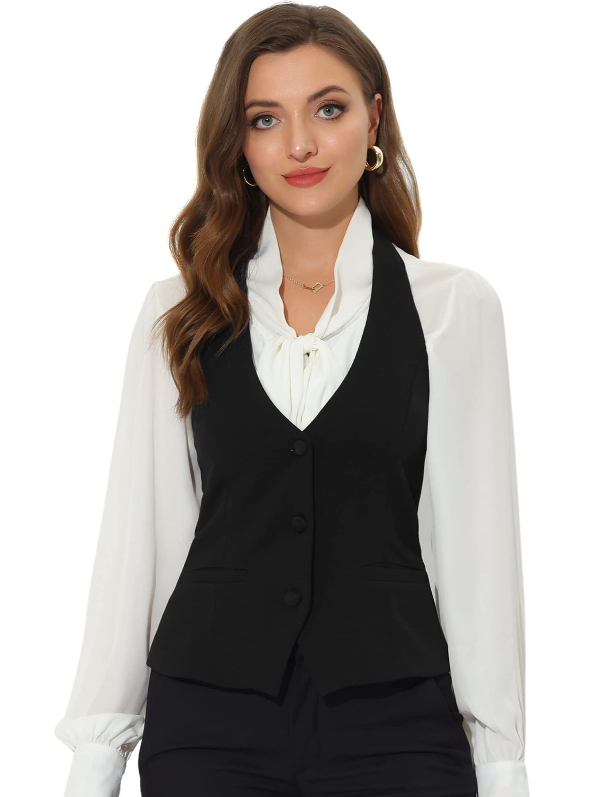 スーツベスト チョッキホルターネック ノースリーブジャケット K] ヴィンテージ ボタンダウン [Allegra レディース