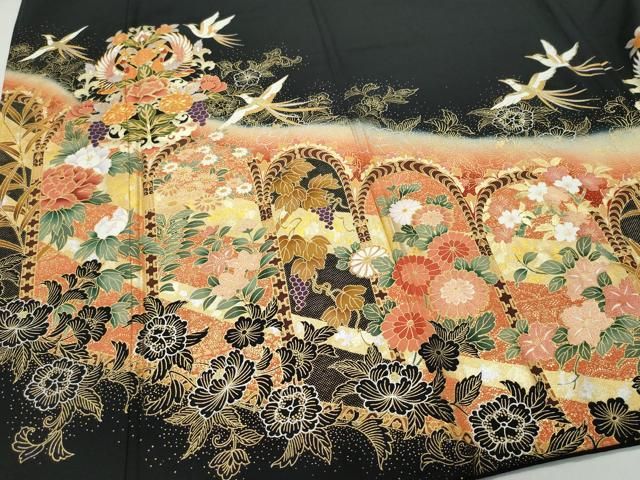 作家物 山本寛斎 寿光織 舞扇裄68.5色味の良い 一つ紋 色留袖T-4762 平和屋着物▽世界的ファッションデザイナー 山本寛斎 kansai
