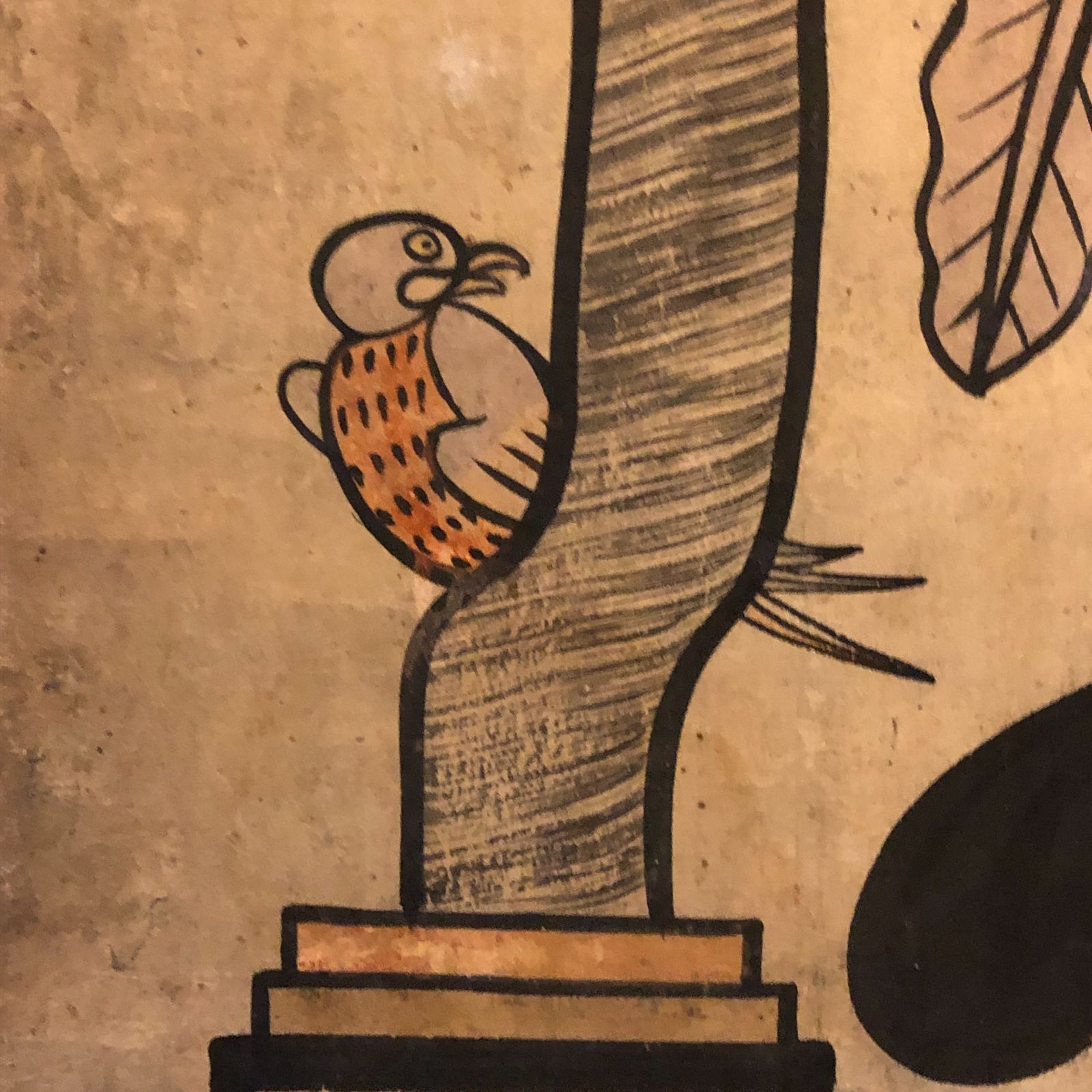 李朝】文字絵 花鳥図 掛軸 李朝民画「守」在銘 ☆掛軸/花鳥図/