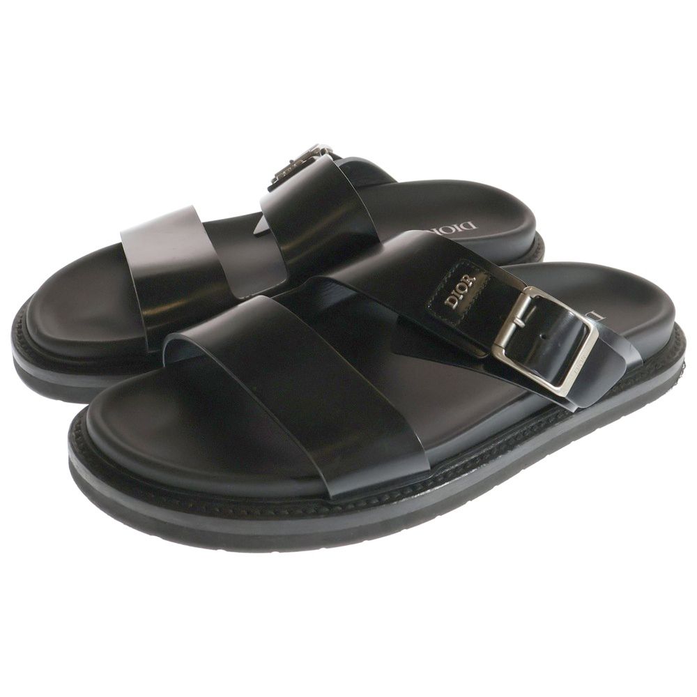 DIOR ディオール AQUA SANDAL アクア ロゴプレート レザー ラバー フラット サンダル ブラック LS 02 22