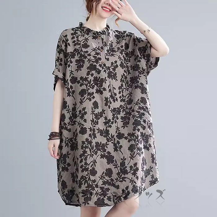チュニック ブラウス 花柄 レディース ロングシャツ 半袖 夏 チュニック 大人可愛い プルオーバー 綿麻風 チュニックワンピース 総柄 五分袖 トップス 森ガール キレイめ nqWT213