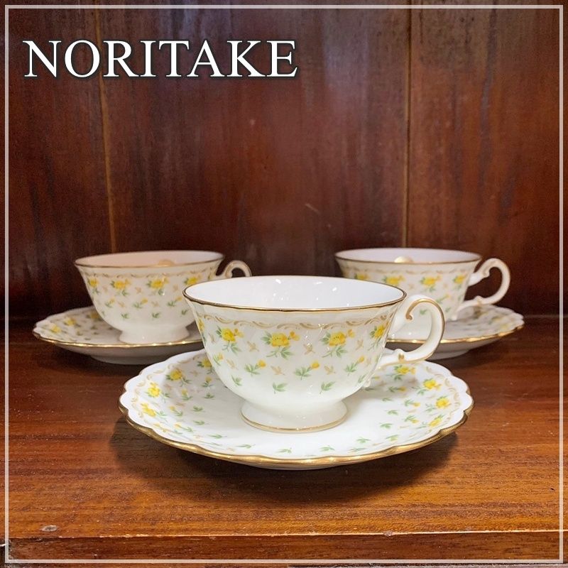 ノリタケ カップ＆ソーサー 3客セット Noritake studio collection スタジオコレクション ボーンチャイナ イエロー 黄色 花  金彩 かわいい まとめ売り【RU0709-6】 - メルカリ