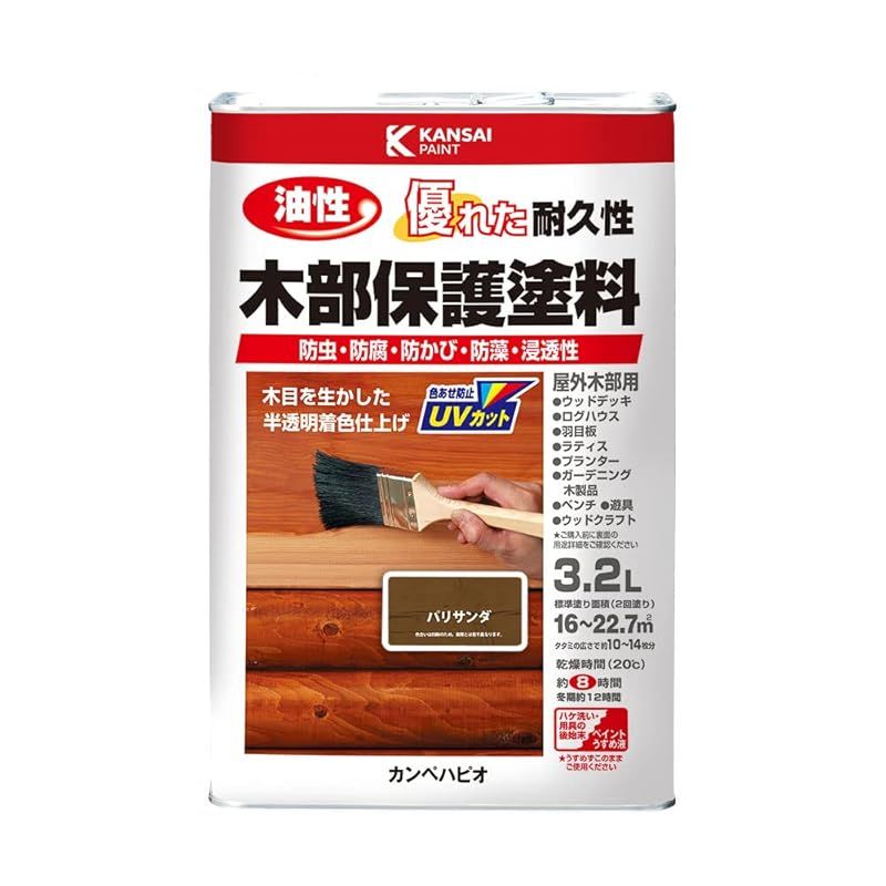 カンペハピオ ペンキ 塗料 油性 半透明カラー 木部保護 防虫 防腐 防かび 防藻 油性木部保護塗料 パリサンダ 3.2L 日本製 1