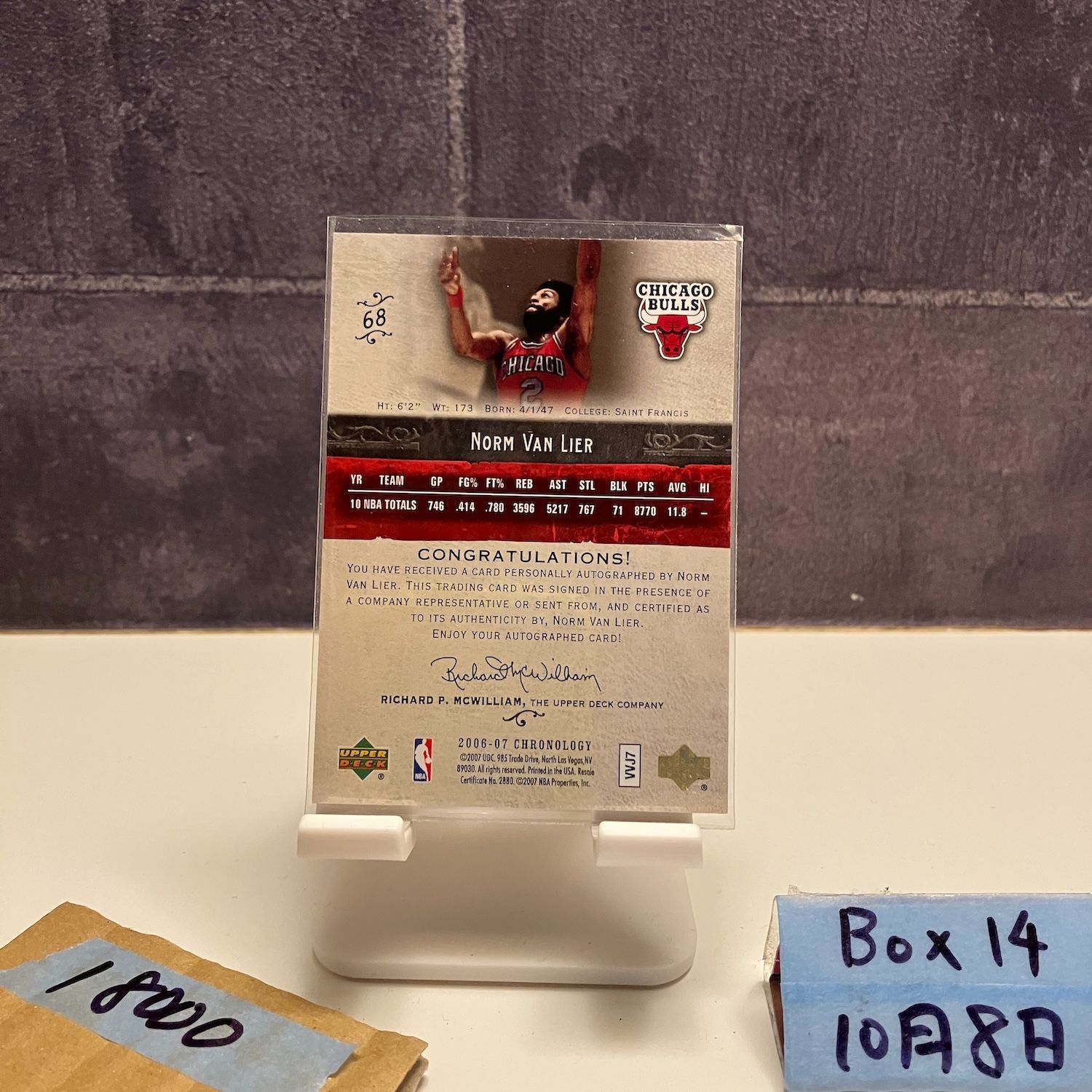 2006-07 Upper Deck Norm Van Lier 直筆サインカード Chicago Bulls カード