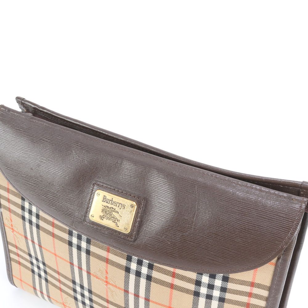 バーバリー ノバ チェック シャドーホース レザー セカンドバッグ クラッチ ポーチ 通勤 ビジネス ブラウン メンズ RWE CU21-4
