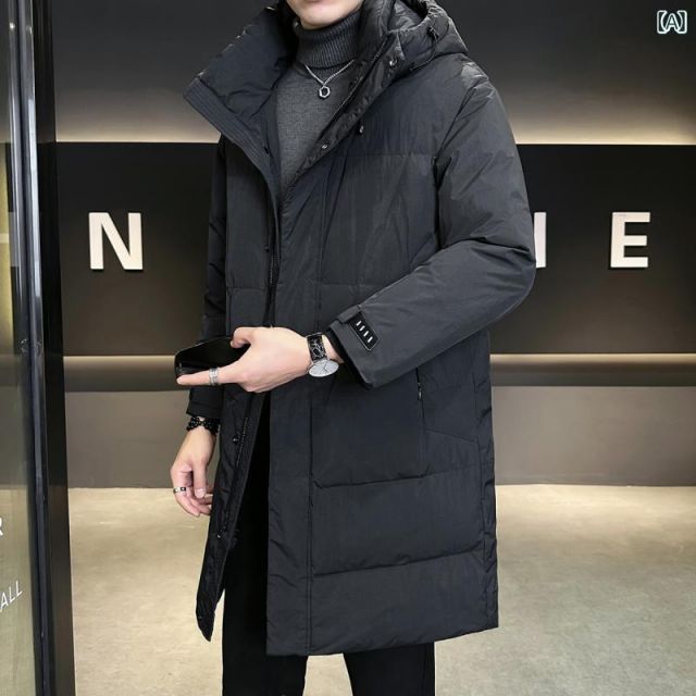 春 コーデ メンズ 服 シンプル ファッション オシャレ 大人 かっこいい 大きいサイズ ストリート 紳士服 ミドル丈 フード付き ダウン ジャケット 冬 無地 シンプル 厚手