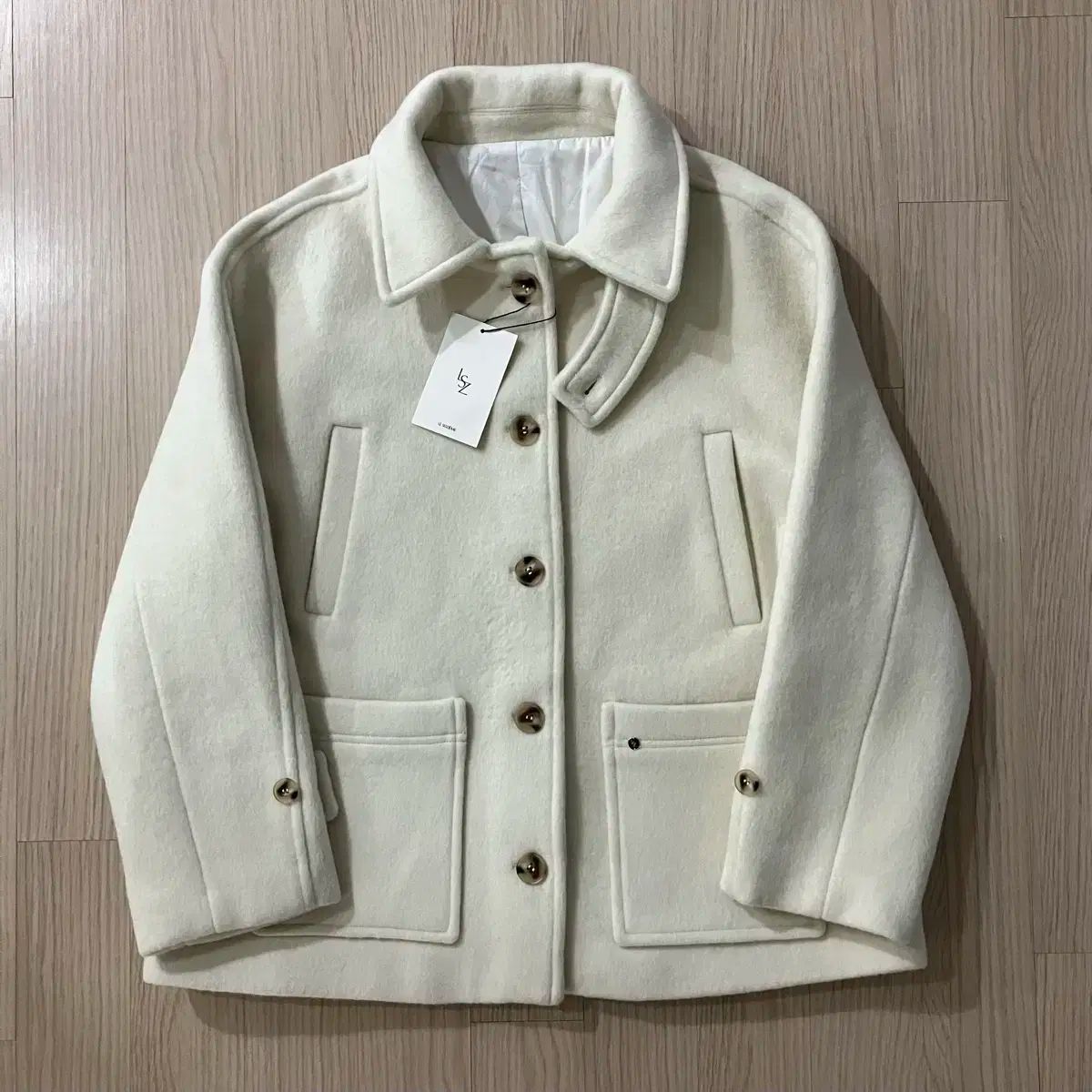 新商品 ル セ ジエム バルマカーン ウール ハーフコート アイボリー