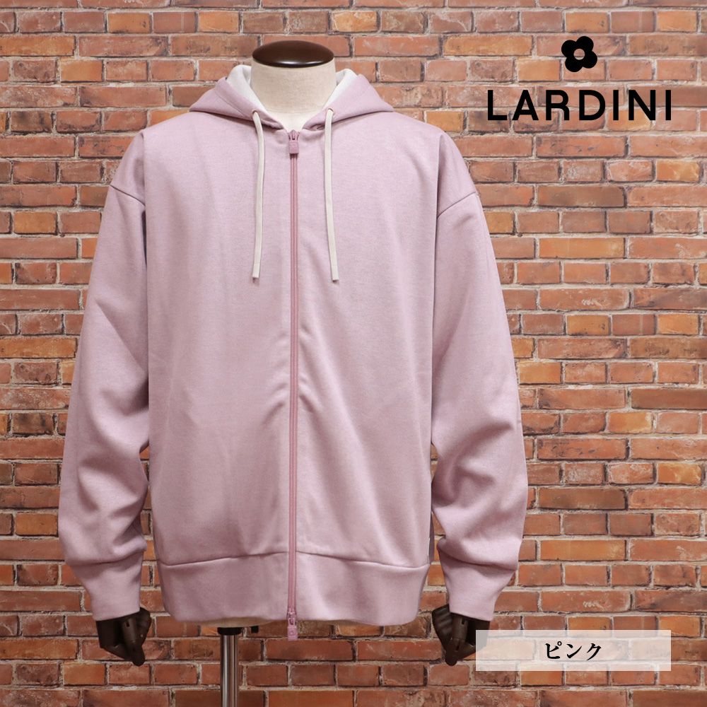 LARDINI|Lサイズ|パーカー EQLMML351 EQ62025 ジャージー伸縮 無地 万能 ダブルジップ イタリア製 |ピンク|kg155|