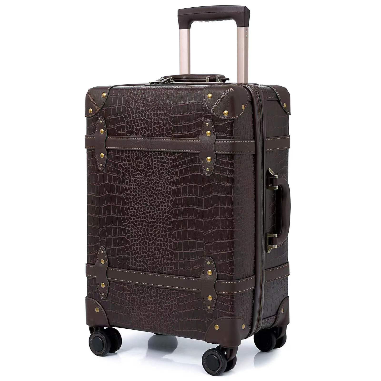 人気商品 軽量 ビジネス 学校 旅行に適した軽量トロリースーツケース S 機内持ち込み 20 ミュートスピンナーホイール付きのレトロなキャリーケース おしゃれトランクスーツケース可愛い キャリーケース 型 NZBZ ブラウンクロコダイル