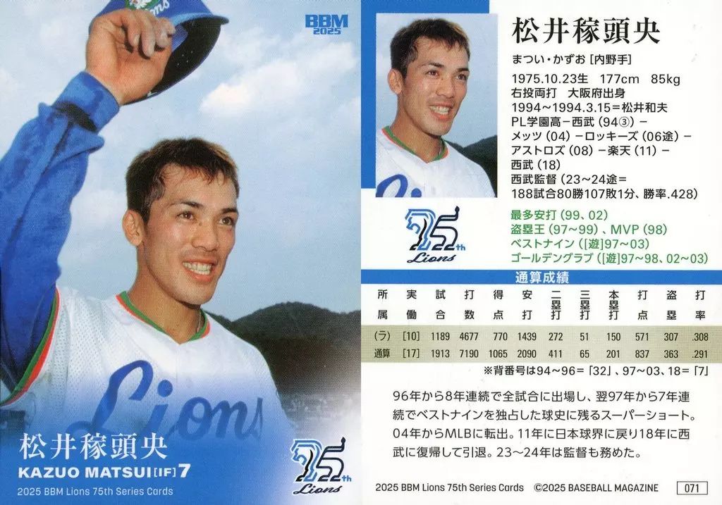 中古】BBM 071[レギュラーカード]：松井稼頭央 - メルカリ