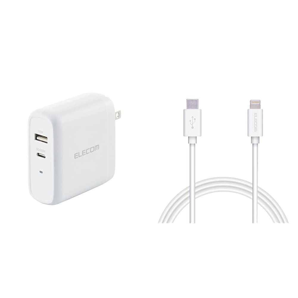AC充電器 USB充電器 USB Power Delivery対応 【Lightningケーブルセット】エレコム 68W USB-C1ポート USB-A1ポート スイングプラグ ホワイト EC-YAC06WH