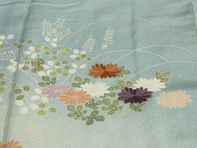 平和屋着物●訪問着　刺繍　流水草花文　暈し染め　鬼しぼ縮緬　正絹　逸品　DAAW5951ud 平和屋着物○訪問着 刺繍 流水草花文 暈し染め 鬼しぼ縮緬
