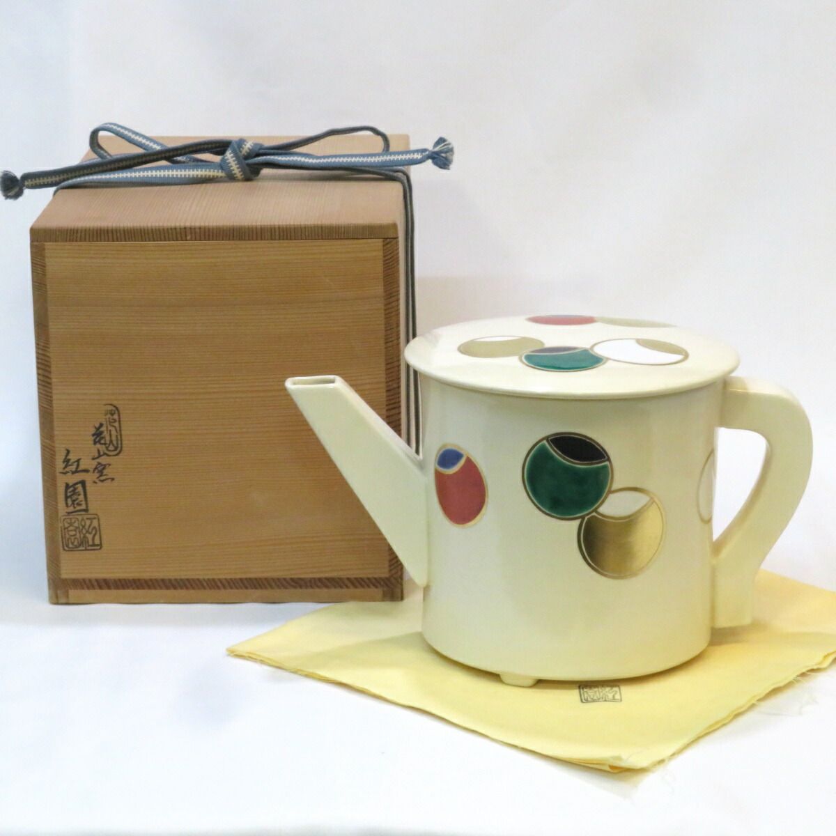 三月の特売品】平安 木場紅園作 色絵 ツボツボ 片口水次（水注