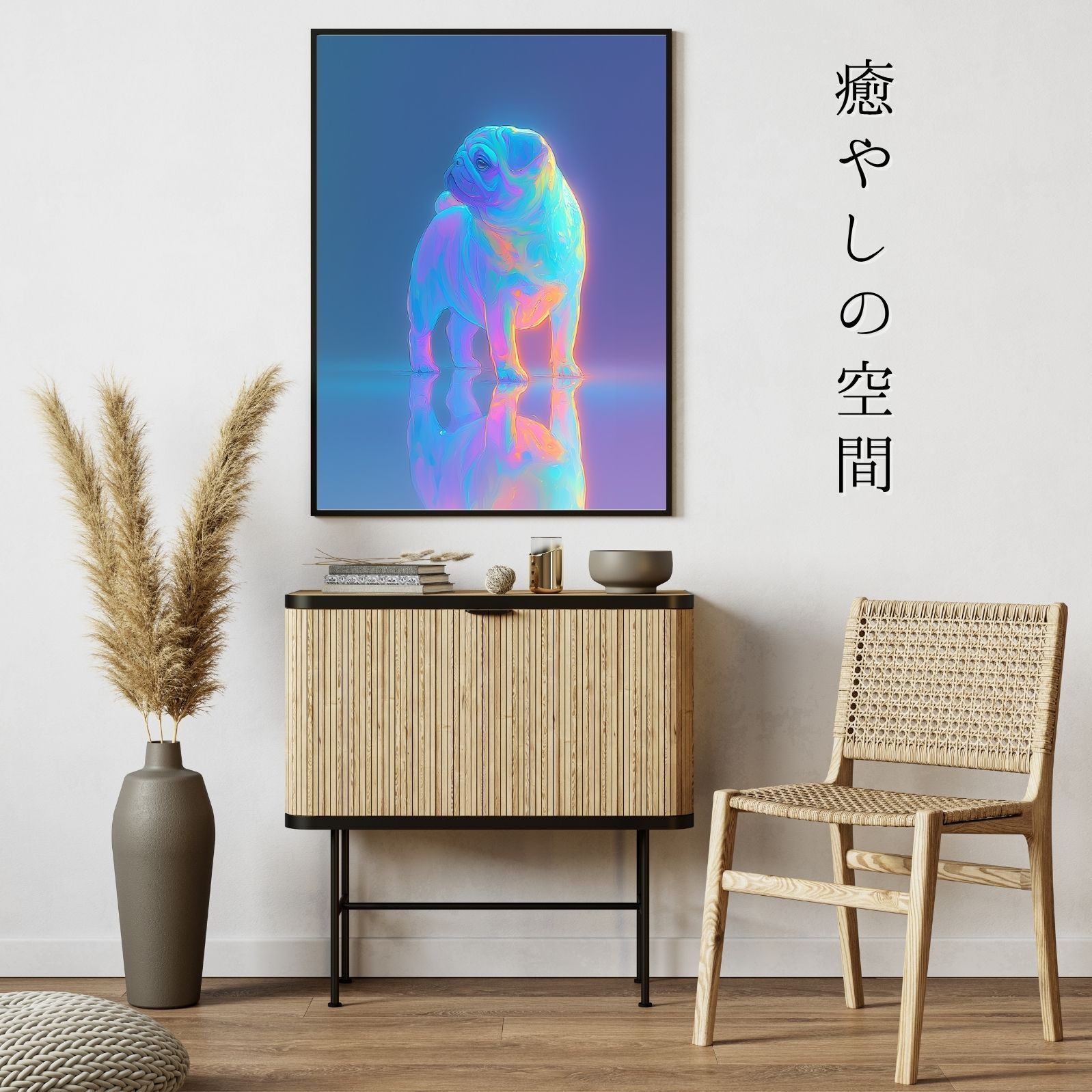  名入れOK リフレクション - パグ犬 No.1 アートポスター ペットロス うちの子記念日 北欧 ナチュラル モダンインテリア 犬雑貨 オーナーズグッズ 犬用品