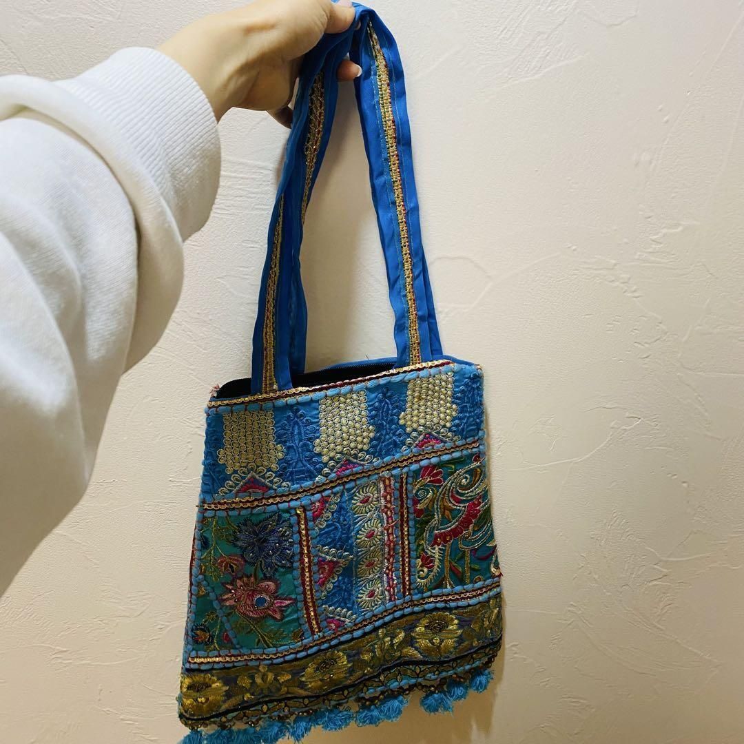 新品☆カラフル花柄刺繍トートバッグ ビッグサイズ ハンドメイド タイ 