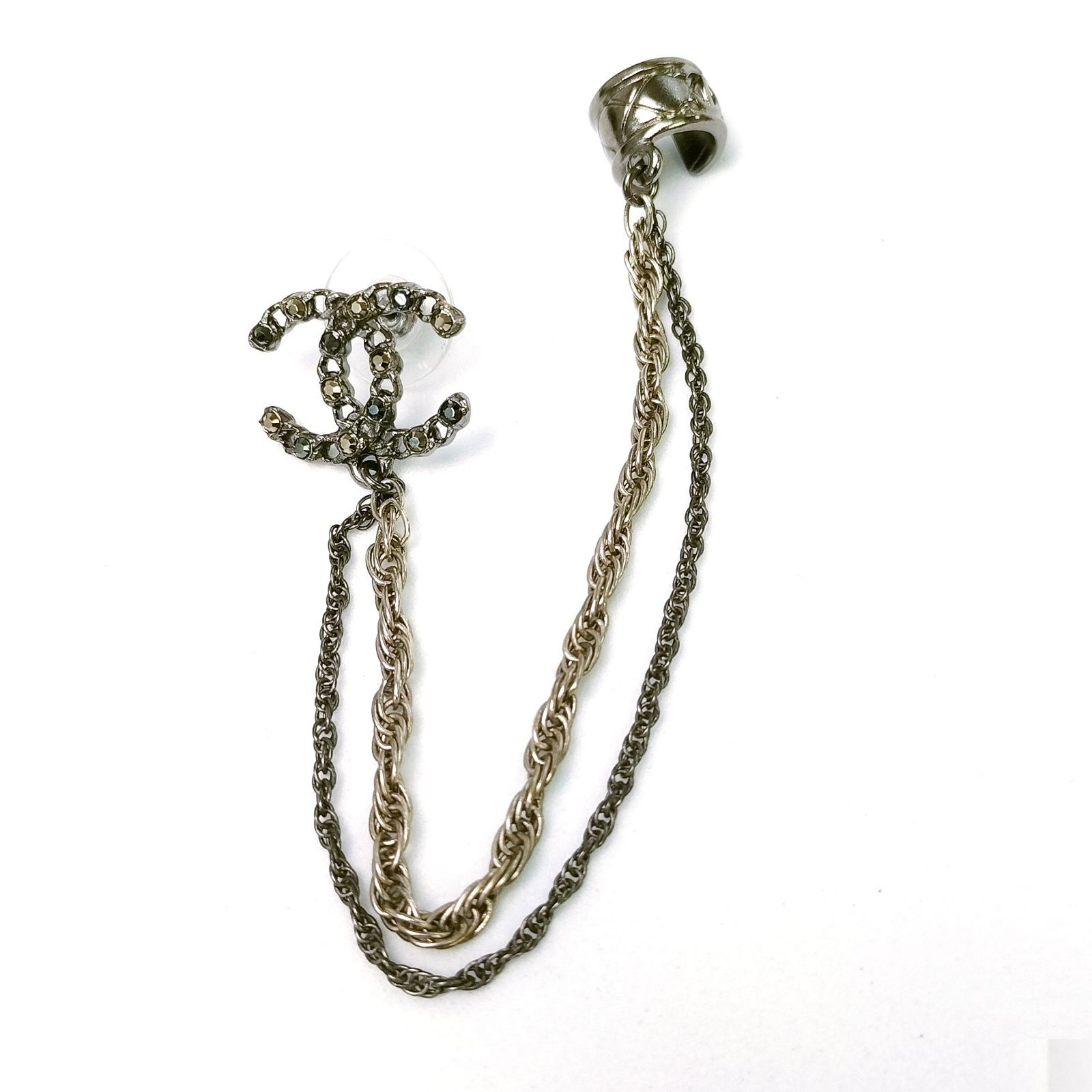 CHANEL シャネル イヤーカフ ピアス F20P ココマーク ラインストーン チェーン シルバー メタル 853