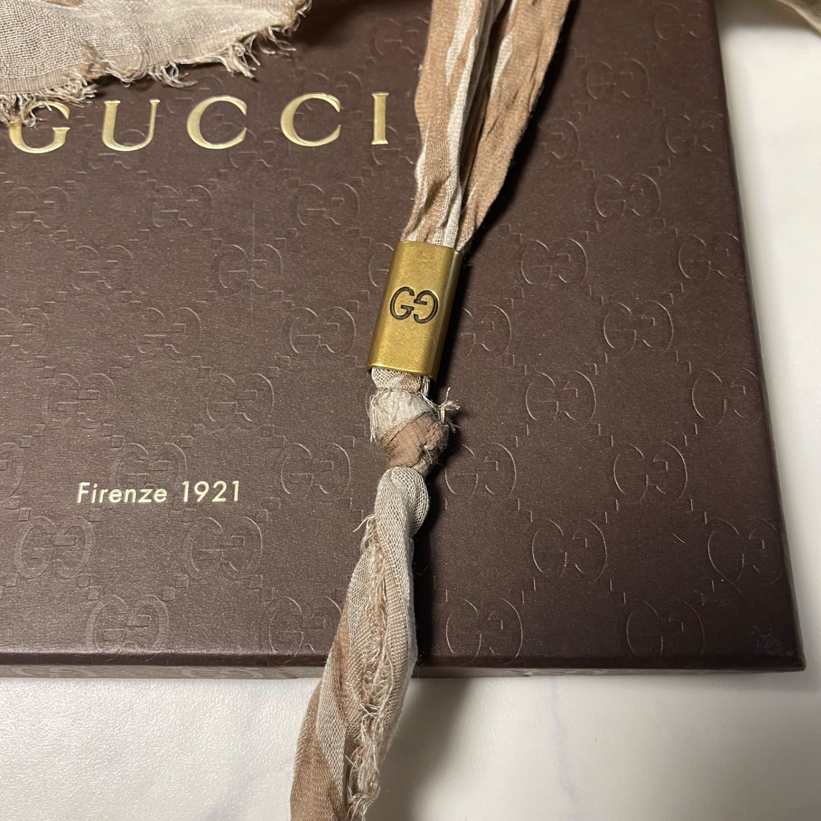 GUCCI 大判シルクスカーフ ブラウン系 グッチ GUCCI シルクスカーフ 90サイズ ブラウン系 : ワットマン