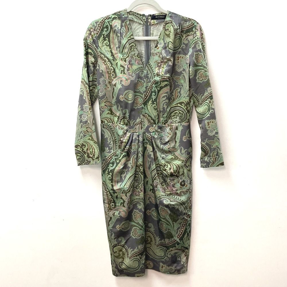 ETRO エトロ イタリア製 総柄 ペイズリー ウールストレッチワンピース ETRO エトロ 長袖ワンピース 美品 サイズ:40 マルチカラー