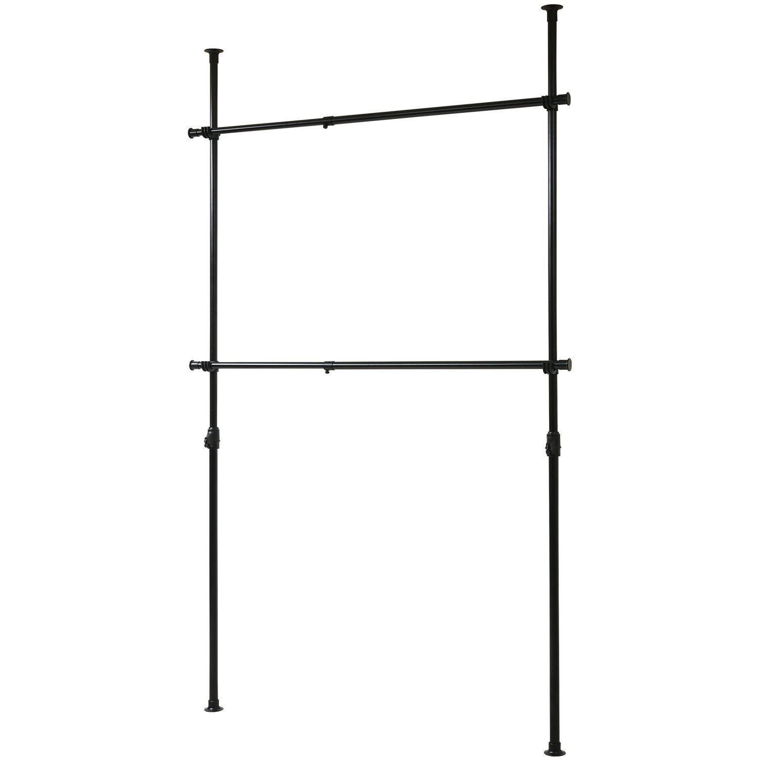 【人気商品】ブラック 幅97.5-166cm 高さ140-280cm 突っ張りポールハンガーラック ダブル 伸縮 山善(YAMAZEN) WJ-775(BK)