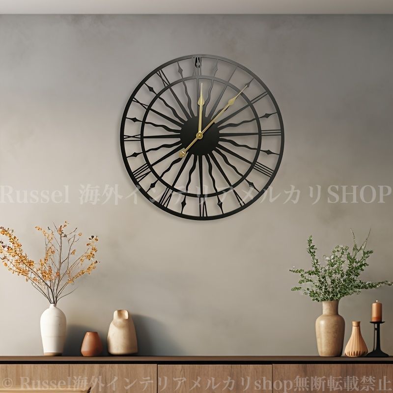 壁掛け 時計 太陽 スタイリッシュ アナログ おしゃれ かわいい インテリア 掛け時計 ウォール アート クロック ブラック ゴールド 4-7