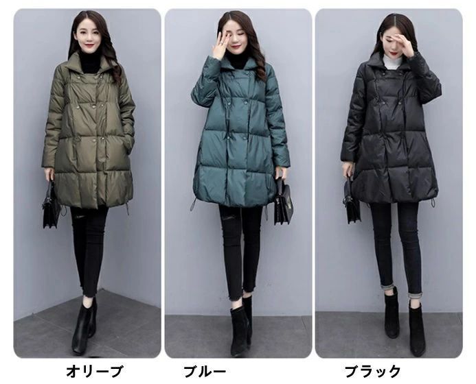 ダウンジャケット レディース 感 ダウンコート 90 ダックダウン 防寒防風 暖かい 長袖 アウター 秋服 冬服 ロングコート 体型カバー 秋