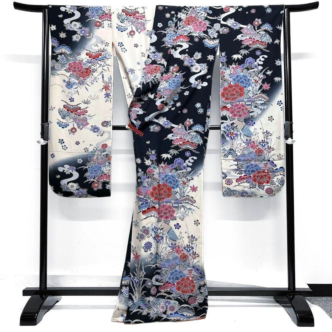 モノトーン型染め牡丹松竹梅振袖着物104a p 