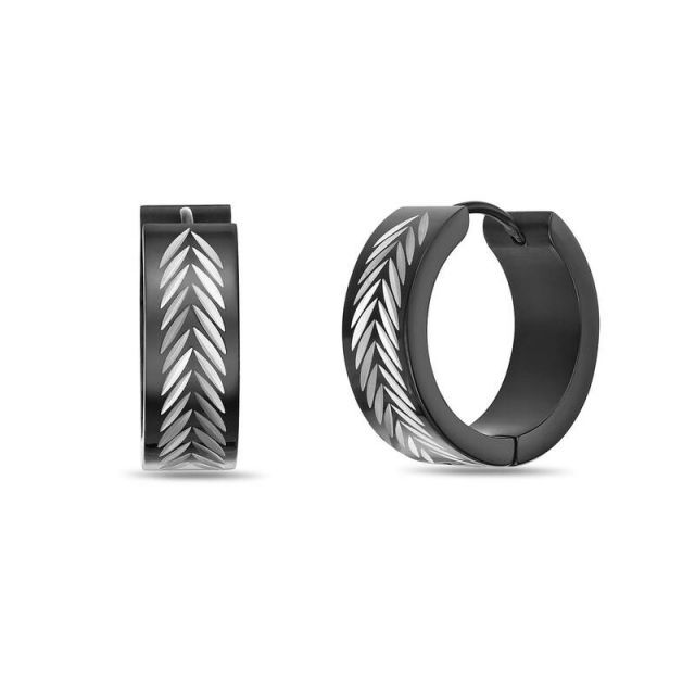 送料無料 リンクス メンズ ピアス イヤリング アクセサリー Men s LYNX Ion Plated Stainless Steel Hoop Earrings Black Stainless
