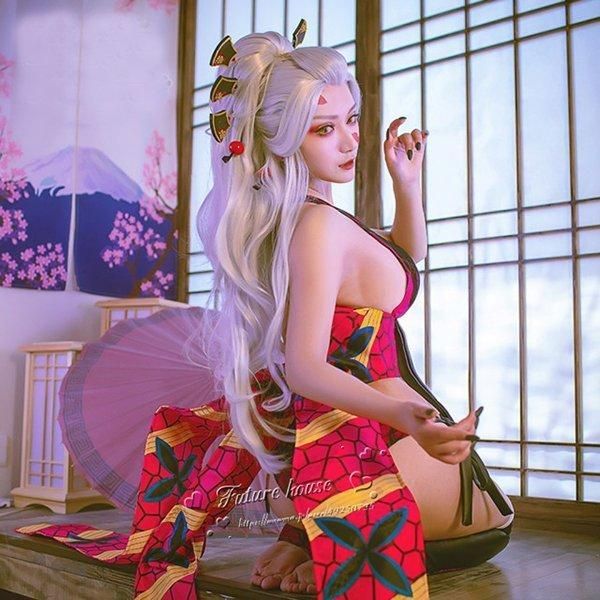 鬼滅の刃 堕姫 衣装 ウィッグ セット売り 新品 鬼滅の刃 風 堕姫（だき） コスプレ衣装 ウィッグ 髪飾り